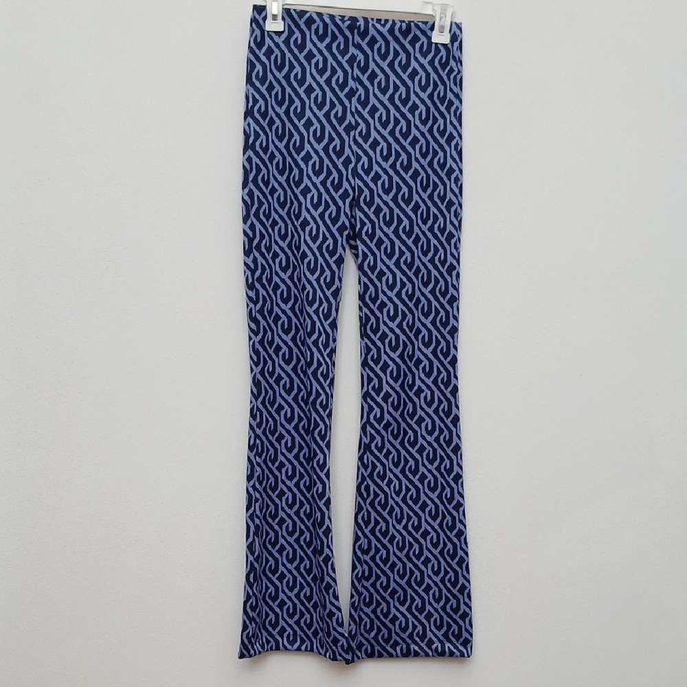 Calzedonia Navy And Light Blue Geometric Print Pull On Flare Leg Pants Size S